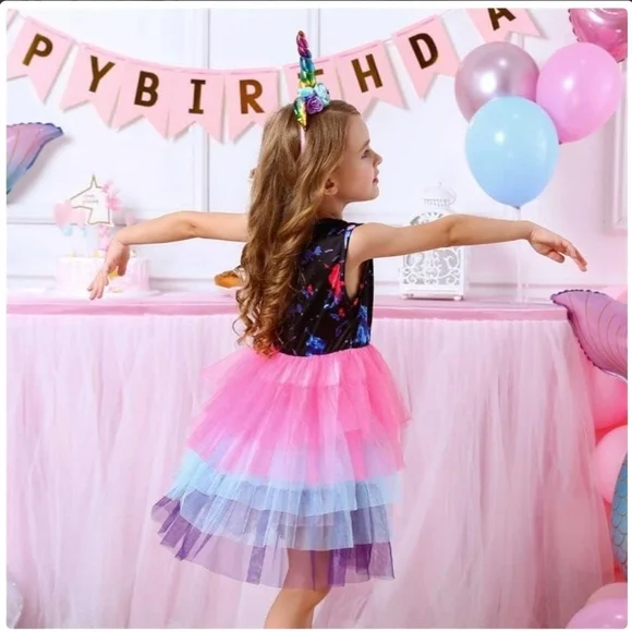 Mermaid/Fairy Fantasy Kids Tutu Dress - Pink and Purple Size 3-4 - Picture 3 of 3